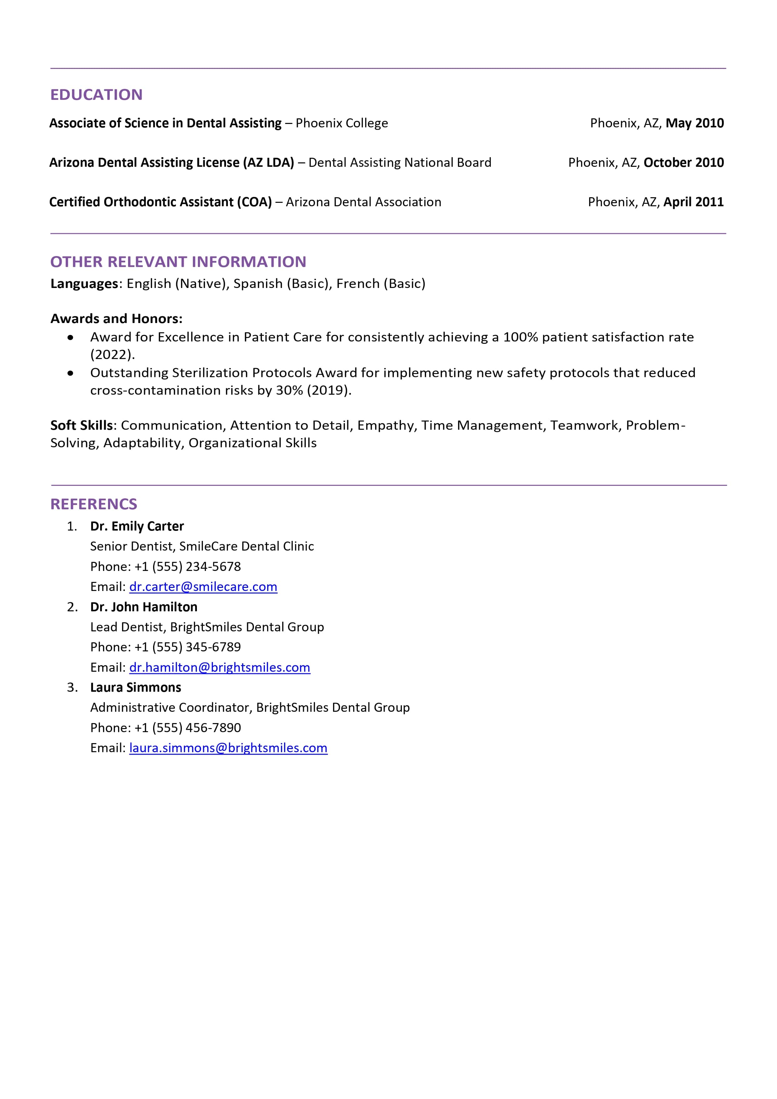 Dental Assistant Resume Part 2